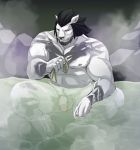  2020 abs anthro balls beard biceps black_body black_fur black_hair facial_hair fangs feet felid final_fantasy final_fantasy_xiv flaccid fur genitals hair hi_res hot_spring hrothgar kumammoto_(artist) male mammal multicolored_body multicolored_fur muscular muscular_anthro muscular_male nipples nude partially_submerged pecs penis quads runar_(ffxiv) sharp_teeth sitting solo square_enix steam teeth triceps two_tone_body two_tone_fur vein veiny_penis video_games water whiskers white_body white_fur 