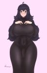  1girl absurdres black_dress breasts bulge curvy dress fraankyy futanari hands_on_own_chest hex_maniac_(pokemon) highres large_breasts long_dress looking_at_viewer nail_polish penis_under_clothes pokemon pokemon_(game) pokemon_xy purple_eyes purple_hair socks solo standing thick_thighs thighs wide_hips 