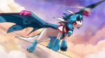 16:9 blitzdrachin blue_hair claws conditional_dnp detailed_background dragon evening flying hair horn semi-anthro sifyro sky smile star sunset widescreen wings 