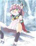  cainethelongshot cervid christmas clothing collar convenient_censorship forest fur green_eyes hair hi_res holidays looking_at_viewer male mammal markings nipples nude outside plant remy_(cainethelongshot) smile snow solo teasing tree 