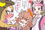  3girls ? african_rock_python_(kemono_friends) ahoge animal_ears bangs bear_ears bear_girl black_hair blonde_hair blush breast_pocket brown_hair coat collared_shirt constricted_pupils dated drawstring empty_eyes extra_ears eyebrows_visible_through_hair ezo_brown_bear_(kemono_friends) fang forked_tongue fur_collar grey_hair hair_between_eyes headband height_difference hood hood_up japanese_wolf_(kemono_friends) kemono_friends kitsunetsuki_itsuki leaning_to_the_side long_hair looking_at_another motion_lines multicolored_hair multiple_girls necktie nose_blush open_mouth orange_eyes over_shoulder pocket purple_eyes purple_hair shirt signature slit_pupils smile surprised tongue tongue_out translation_request twintails two-tone_hair upper_body v-shaped_eyebrows wing_collar wolf_ears wolf_girl 