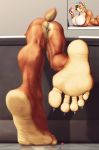  2020 5_toes anthro apple_(fruit) big_breasts breasts butt claws clothing countershade_feet countershading ember_mccleod feet female foot_focus hi_res huge_breasts humanoid_feet larger_female macro mammal micro mtfoxx panties size_difference toe_claws toes underwear ursid 