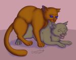  2020 domestic_cat duo felid feline felis female feral fur grey_body grey_fur hi_res insaneproxy_(artist) male male/female mammal orange_body orange_fur scruff_bite 