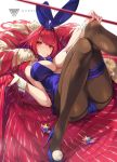  1girl animal_ears ass bangs bare_shoulders blush breasts bunny_ears cleavage detached_collar fake_animal_ears fate/grand_order fate_(series) gae_bolg hair_between_eyes high_heels highleg highleg_leotard highres knees_up large_breasts legs leotard long_hair looking_at_viewer lying ohland on_back pantyhose piercing_bunny playboy_bunny polearm purple_hair purple_leotard red_eyes saint_quartz scathach_(fate)_(all) scathach_(fate/grand_order) spear thighband_pantyhose thighs weapon wrist_cuffs 