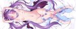  barefoot blush breasts choker euryale fate/grand_order fate_(series) garter headdress long_hair navel necklace nipples nude panties panty_pull purple_hair pussy rogia twintails uncensored underwear wristwear yellow_eyes 