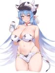  animal_costume animal_ears animal_print bikini cow_costume cow_ears cow_girl cow_hat cow_horns cow_print draph ear_piercing granblue_fantasy highleg highleg_bikini horns kuavera light_blue_hair micro_shorts piercing shatola_(granblue_fantasy) sheer_clothes shorts swimsuit 