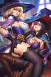  erect_nipples genshin_impact lisa_(genshin_impact) mona_(genshin_impact) no_bra nudtawut_thongmai thighhighs witch yuri 