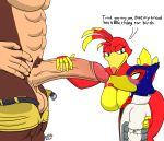  anthro avian balls banjo-kazooie banjo_(banjo-kazooie) beak big_balls big_penis bird blush bodily_fluids breasts breegull english_text falco_lombardi female genital_fluids genitals group hi_res kazooie male male/male mammal muscular muscular_male nintendo penis pizzaozzy_(artist) precum pubes rareware simple_background size_difference star_fox text ursid video_games white_background 