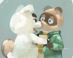  2020 animal_crossing anthro brown_body brown_fur canid canine canis clothing domestic_dog duo fur hi_res k.k._slider kemono male mammal masshiro nintendo raccoon_dog shirt tanuki text tom_nook_(animal_crossing) tongue tongue_out topwear translated video_games white_body white_fur 