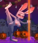  2020 absurd_res ambiguous_gender anthro anus blush bodily_fluids breasts clenched_teeth daimo dancing disney female female_focus food fruit full-length_portrait genitals grin group halloween hi_res holidays judy_hopps lagomorph leporid looking_at_viewer mammal nipples nude on_one_leg one_leg_up plant pole pole_dancing portrait presenting presenting_pussy pumpkin pussy rabbit radaq raised_leg smile solo_focus spread_legs spreading standing stripper_pole sweat teeth zootopia 