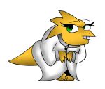  alpha_channel alphys anthro buckteeth clothing coat eyewear female glasses green_eyes lab_coat reptile scalie solo teeth topwear undertale video_games winterfloof yellow_body 