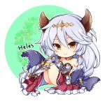  1girl animal_ears armor armored_dress bare_shoulders braid cat_ears character_name chibi closed_mouth commentary_request erune granblue_fantasy hair_tubes heles long_hair maru_itsuki silver_hair single_braid smile solo twitter_username very_long_hair yellow_eyes 