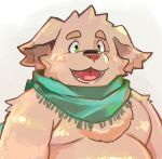  2020 anthro belly canid canine canis chisa_sa cu_sith_(tas) domestic_dog green_eyes kemono male mammal moobs overweight overweight_anthro overweight_male portrait scarf simple_background solo tokyo_afterschool_summoners video_games 