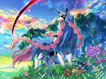  bird closed_mouth cloud commentary day flower gen_8_pokemon grass legendary_pokemon no_humans outdoors pokemon pokemon_(creature) rookidee sen_pic skwovet sky sparkle tree water_drop zacian zacian_(hero) zamazenta zamazenta_(hero) 