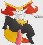  absurd_res anal anthro anus bodily_fluids bottle braixen canid canine darayajonjet dildo female fur genitals hi_res inner_ear_fluff lube mammal nintendo one_leg_up penetration pok&eacute;mon pok&eacute;mon_(species) pussy raised_leg red_body red_fur sex_toy shallow_penetration simple_background solo standing sweat sweatdrop tuft video_games worried yellow_body yellow_fur 