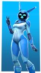  absurd_res alien android anonymous_artist blue_background breasts clothed clothing female gemini_(fortnite) gesture hi_res humanoid lagomorph leporid looking_at_viewer machine mammal pose rabbit robot robot_humanoid simple_background solo tight_clothing v_sign video_games wide_hips 