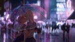  blurry blurry_background depth_of_field highres hololive kagura_mea kagura_mea_channel kiss long_hair minato_aqua multicolored_hair night purple_hair rain scenery transparent transparent_umbrella twintails two-tone_hair umbrella vinkyfre virtual_youtuber yuri 