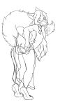  ankle_band anthro basian bluhellwulf canid canine canis clothing domestic_dog girly hair hi_res husky long_hair long_tail male mammal monochrome nordic_sled_dog sketch solo spitz standing translucent translucent_clothing 