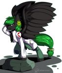  absurd_res accessory alpha_channel anthro biohazard(character) bow_tie clothing coat equid equine gesture green_hair hair hair_accessory hasbro hi_res lab_coat male mammal masterzoroark666 mlp_pony my_little_pony pegasus pegazus salute solo spread_wings topwear wings 
