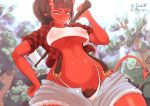  big_breasts breasts clothing demon erect_nipples female horn horned_humanoid humanoid mammal meru_(merunyaa) nipple_outline nipples not_furry panties parkdale pubes red_body red_skin spade_tail thick_thighs under_boob underwear wide_hips 