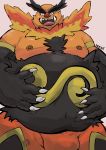  2020 anthro belly bulge emboar eyes_closed hi_res male nintendo nipples orange_body overweight overweight_anthro overweight_male pok&eacute;mon pok&eacute;mon_(species) solo video_games wani_panic 