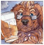  alcohol beer beer_stein beverage blue_eyes border canid canine canis cheers devin_d_parlett dewlap_(anatomy) domestic_dog eyebrows eyewear facial_hair flomutt glasses icon jowls male mammal molosser mountain_dog neck_tuft newfoundland_dog simple_background solo traditional_media_(artwork) tuft white_border 