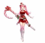  alternate_costume boots candy candy_cane fire_emblem fire_emblem:_three_houses fire_emblem_heroes food fur_trim gloves hakou_(barasensou) hat hilda_valentine_goneril knee_boots looking_at_viewer pink_eyes pink_hair santa_costume santa_hat shoulders simple_background thighhighs thighs white_background white_gloves 