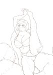  absurd_res anthro belly big_breasts bow_panties bra breasts clothing female fluffy fluffy_tail hand_on_butt hi_res looking_up mammal momosukida monochrome panties paws procyonid raccoon raised_leg renee_(codecreatures) smile solo stretching underwear 