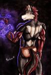  anthro canid canine canis clothing fantasy ferak half_naked hi_res magic magic_user male mammal muscular muscular_anthro muscular_male night silverferak solo spells underwear vancouver_island_wolf wolf 