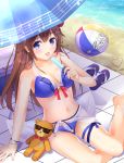  1girl :p ankimo_(tokino_sora) ball beach_umbrella beachball blue_eyes blush bracelet breasts brown_hair cleavage food hair_ornament heart highres hololive jewelry licking long_hair musical_note popsicle rocky0206 sand sandals sarong star_(symbol) star_hair_ornament sunglasses swimsuit swimwear tokino_sora tongue tongue_out umbrella virtual_youtuber yuujin_a_(hololive) 