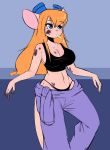  2020 absurd_res anthro blue_eyes breasts chip_&#039;n_dale_rescue_rangers cigarette cleavage clothed clothing dirty disney eyewear eyewear_on_head female gadget_hackwrench goggles goggles_on_head hair hi_res long_hair mammal mouse murid murine orange_hair rodent seirva shirt solo tank_top topwear underwear 