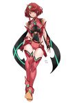  1girl breasts highres large_breasts oliver_koito pyra_(xenoblade) red_eyes red_hair short_hair shorts skindentation solo thighhighs white_background xenoblade_chronicles_(series) xenoblade_chronicles_2 