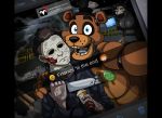  animatronic blood blue_eyes bodily_fluids bone breasts brown_body brown_fur brown_hair canid canine canis cellphone child&#039;s_play chucky_(child&#039;s_play) cleavage clothed clothing countdown_(2019) crime_scene domestic_dog emoji english_text female five_nights_at_freddy&#039;s freddy_(fnaf) fur group hair halloween halloween_(film) hannibal_lecter hat headgear headwear hi_res holidays human iphone knife machine male mammal mask medication michael_myers oil phone robot scp-1471 scp_foundation selfie silence_of_the_lambs skull smartphone smile text ursid video_games wolfjedisamuel 