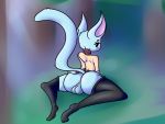  4:3 anthro anus balls big_butt blue_body blue_fur bottomless butt cartoon_network clothed clothing domestic_cat felid feline felis flemmaniac fur genitals girly gumball_watterson hand_on_butt hi_res legwear looking_at_viewer looking_back male mammal partially_clothed solo stockings the_amazing_world_of_gumball thick_thighs wide_hips 