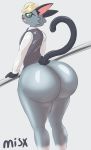  animal_crossing anthro big_butt butt domestic_cat eyewear felid feline felis fur glasses grey_body grey_fur hair hi_res huge_butt looking_back male mammal misx nintendo raymond_(animal_crossing) rear_view simple_background solo thick_thighs video_games 