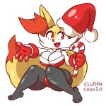  1:1 absurd_res anthro big_breasts braixen breasts canid canine christmas christmas_clothing clothing clubviacavo female fox hi_res holidays mammal nintendo pok&eacute;mon pok&eacute;mon_(species) smile solo thick_thighs video_games 