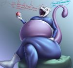  anthro belly big_belly female humanoid legendary_pok&eacute;mon mewtwo meyora mouth_shot nintendo oral_vore pok&eacute;ball pok&eacute;mon pok&eacute;mon_(species) remnartx sitting starstrikex thick_legs thick_thighs video_games vore 