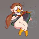  1:1 2020 avian beak bottomless brown_hair clothed clothing dress female fupoo hair humanoid_pointy_ears medli midriff nintendo no_underwear rito simple_background solo the_legend_of_zelda thick_thighs upskirt video_games wide_hips wind_waker 