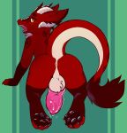  absurd_res anthro balls bodily_fluids br&ucirc;l&eacute;e dragon genital_fluids genitals hi_res horn knot male pawpads paws penis precum solo thick_tail zappy 