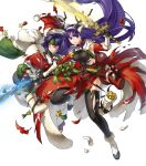  2girls altina animal_ears antlers bangs bell black_legwear blue_eyes blue_hair breasts capelet closed_mouth deer_ears fake_animal_ears fire_emblem fire_emblem:_radiant_dawn fire_emblem_heroes fur_trim gloves glowing glowing_weapon hair_ornament hat headband highres holding holding_sword holding_weapon kita_senri long_hair low-tied_long_hair medium_breasts multiple_girls official_art open_toe_shoes pom_pom_(clothes) purple_hair red_gloves reindeer_antlers sanaki_kirsch_altina santa_hat sword thighhighs tied_hair transparent_background weapon white_footwear white_gloves wide_sleeves yellow_eyes 