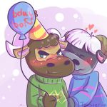  &lt;3 1:1 2019 animal_crossing anthro birthday birthday_hat blush bovid bovine cattle clothing duo eyes_closed male male/male mammal nintendo rodeo_(animal_crossing) sweater toaster_aaa topwear vic_(animal_crossing) video_games 