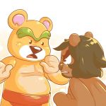  1:1 2020 animal_crossing anthro black_nose brown_body brown_fur duo felid fur jubei_(animal_crossing) lion male mammal nate_(animal_crossing) nintendo pantherine simple_background slightly_chubby sumo toaster_aaa ursid video_games 