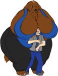  anthro blue_eyes boob_hat bottomwear breast_smother breasts canid canine canis claws clothing coat denim denim_clothing devin_d_parlett domestic_dog duo eyebrows female footwear gillpanda hi_res human humanoid jeans laugh male male/female mammal molosser mountain_dog neck_tuft newfoundland_dog one_eye_closed overweight pants pink_tongue raised_eyebrow shirt shoes size_difference smile smothering sweatpants tank_top tongue topwear tuft white_claws wink 