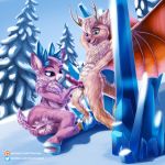  1:1 anthro cervid crystal dragon duo female foxnose friendship_is_magic hasbro hi_res ice jacky_breeze male male/female mammal my_little_pony plant snow them&#039;s_fightin&#039;_herds tree velvet_reindeer_(tfh) winter 