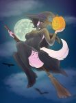  anthro breasts broom canid canine canis cleaning_tool clothing comission costume deanwolfwood female food fruit halloween hi_res holidays magic_user mammal plant pumpkin solo spirit witch wolf 