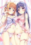  2girls :3 ahoge areola_slip areolae babydoll bare_shoulders black_choker blush breast_press breasts choker cleavage cowboy_shot frills frown groin hair_ornament hairclip lingerie long_hair looking_at_viewer medium_breasts multiple_girls navel one_side_up orange_hair original pan_(mimi) panties pink_eyes pink_panties purple_eyes purple_hair purple_panties sidelocks smile spaghetti_strap stomach strap_slip string_panties symmetrical_docking thigh_strap thighs underwear underwear_only v-shaped_eyebrows wrist_cuffs 