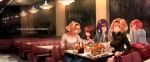  alcohol alice_margatroid alternate_costume ashtray bangs beer black_sweater blonde_hair blue_jacket blue_pants booth bread breasts brown_eyes brown_hair cheese cherry_pie cigarette closed_mouth coat coat_removed coca-cola coffee coin collarbone commentary_request cookie_(touhou) cup denim diner drinking eating english_text eyebrows_visible_through_hair eyes_visible_through_hair fang fine_art_parody food french_fries green_shirt grey_sweater hair_between_eyes hair_ornament hairband hairpin hamburger hand_in_pocket headphones headphones_around_neck highres hinase_(cookie) holding holding_cup holding_food holding_newspaper holding_phone ichigo_(cookie) indoors jacket jeans jewelry jigen_(cookie) ketchup ketchup_bottle lamp large_breasts lettuce long_hair long_sleeves looking_at_another looking_at_viewer looking_to_the_side medium_breasts megafaiarou_(talonflame_810) money mustard mustard_bottle necklace newspaper night nighthawks onion_rings open_mouth pants parody patchouli_knowledge phone pizza purple_eyes purple_hair rain reading red_hairband reflection sakuranbou_(cookie) sandwich shirt short_hair short_sleeves sitting smoking sweater t-shirt table taisa_(cookie) taking_picture tomato touhou track_suit turtleneck turtleneck_sweater upper_body white_jacket white_shirt 