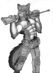  army canid canine canis dog_tags domestic_dog gear german_shepherd gun herding_dog hi_res male mammal military monochrome muscular muscular_male pastoral_dog pinup pose ranged_weapon rifle silverferak solo traditional_drawing_(artwork) weapon 