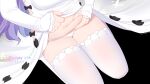  1girl azur_lane belly_grab black_background black_bow bow chinese_commentary close-up clothes_lift commentary_request dated dress dress_lift highres lifted_by_self long_sleeves navel panties simple_background sitting sleeves_past_wrists solo stomach thighhighs underwear unicorn_(azur_lane) wariza white_dress white_legwear white_panties xiao_shi_lullaby 