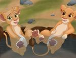  anus brown_eyes butt disney duo felid female feral fur genitals green_eyes hi_res kiara lion looking_at_viewer mammal multicolored_body multicolored_fur nude open_mouth pantherine partially_submerged pawpads paws pussy simple_background spread_legs spreading tail_tuft the_lion_guard the_lion_king tiifu toeless_(marking) tuft two_tone_body two_tone_fur yellow_sclera yosshi young 